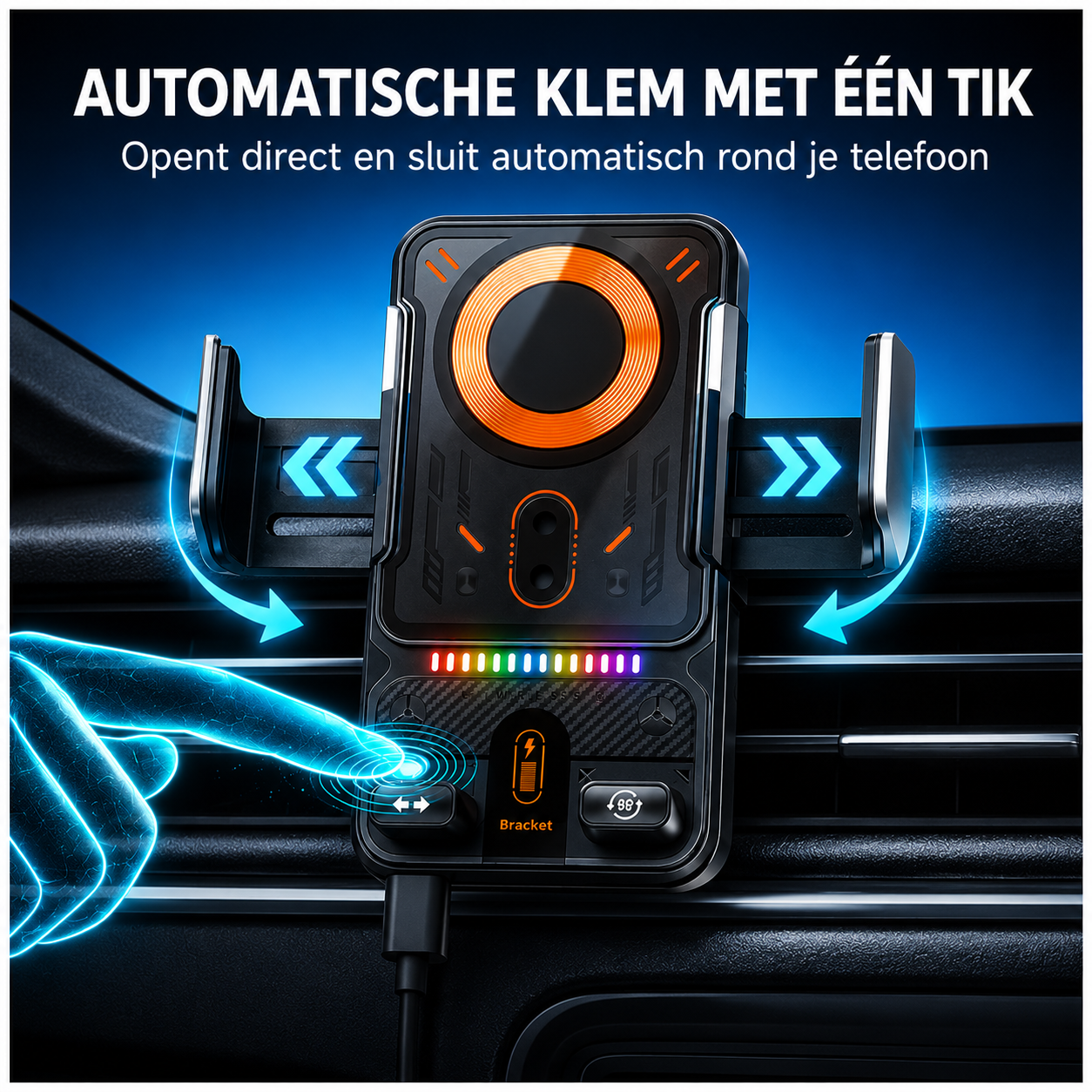 15W Draadloze Auto Telefoonhouder met Snellader - Automatische Sensor & 360° Draaibaar