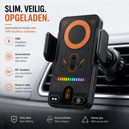 15W Draadloze Auto Telefoonhouder met Snellader - Automatische Sensor & 360° Draaibaar