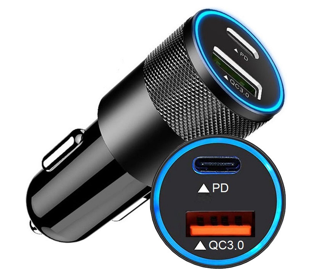 Autolader USB-A & USB-C - Auto oplader USB - USB C autolader 2 poorten - Snellader