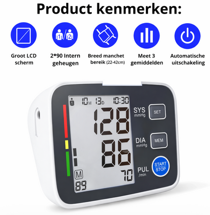 Bloeddrukmeter Bovenarm - Hartslagmeter - Manchet 22 tot 42 cm