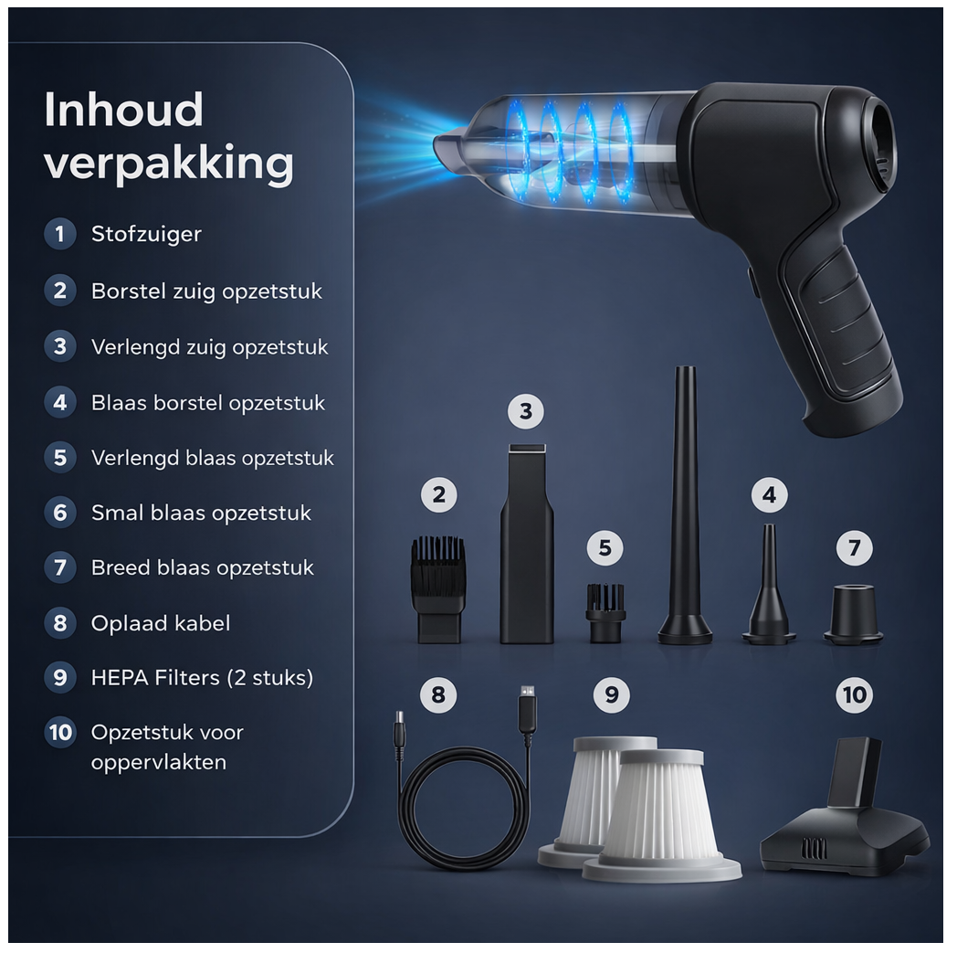 Draadloze auto stofzuiger – Krachtige handstofzuiger voor elk ruimte - USB Oplaadbaar