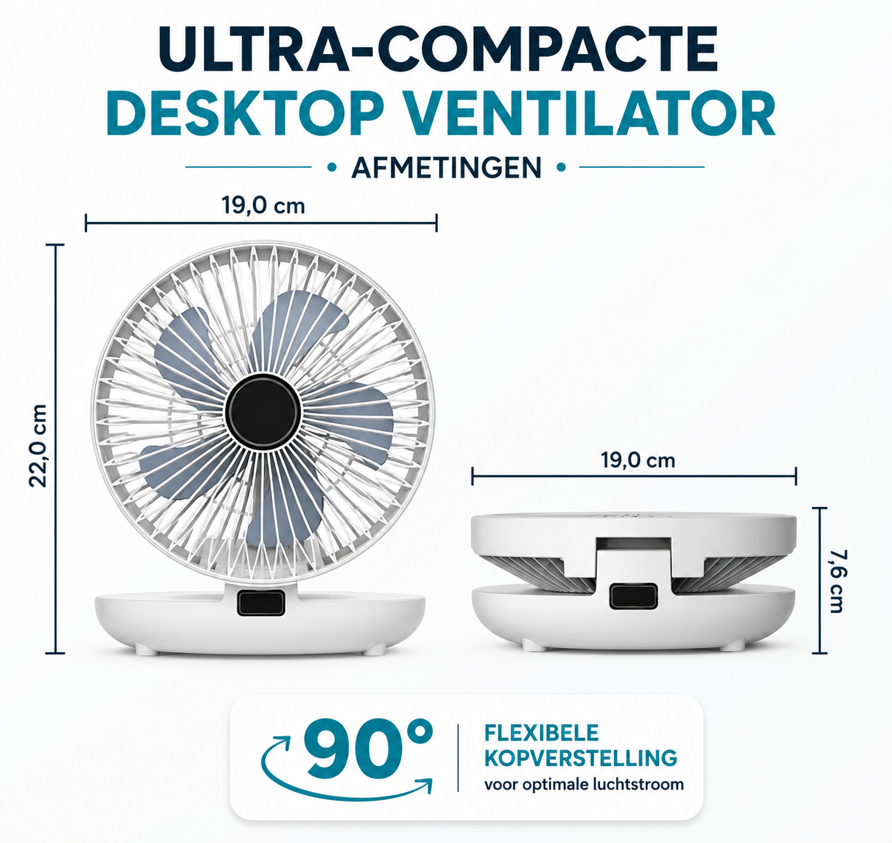 Draadloze roterende ventilator – Automatisch draaiend met krachtige accu