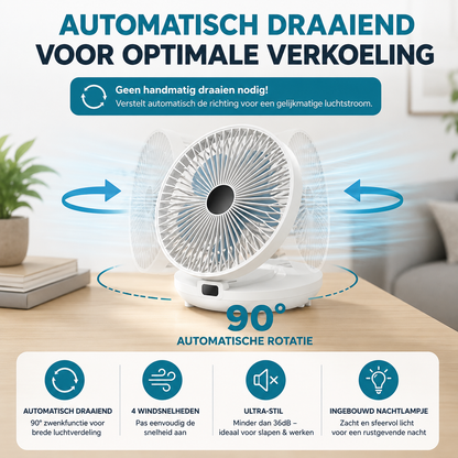Draadloze roterende ventilator – Automatisch draaiend met krachtige accu