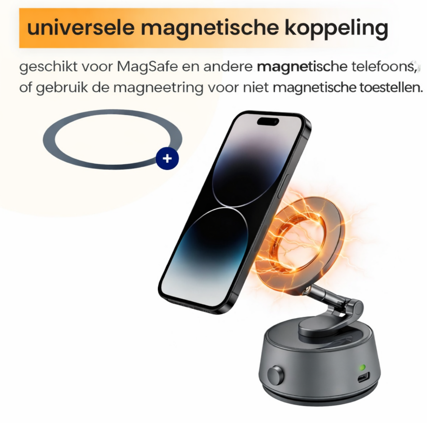 Telefoonhouder auto met zuignap en magnetische houder 360° draaibaar - Geschikt voor MagSafe