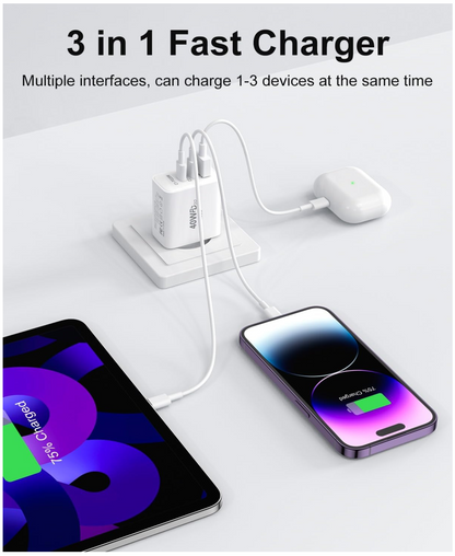 Universele 45W Snellader - 2 x USB C Poorten – 1 x USB A